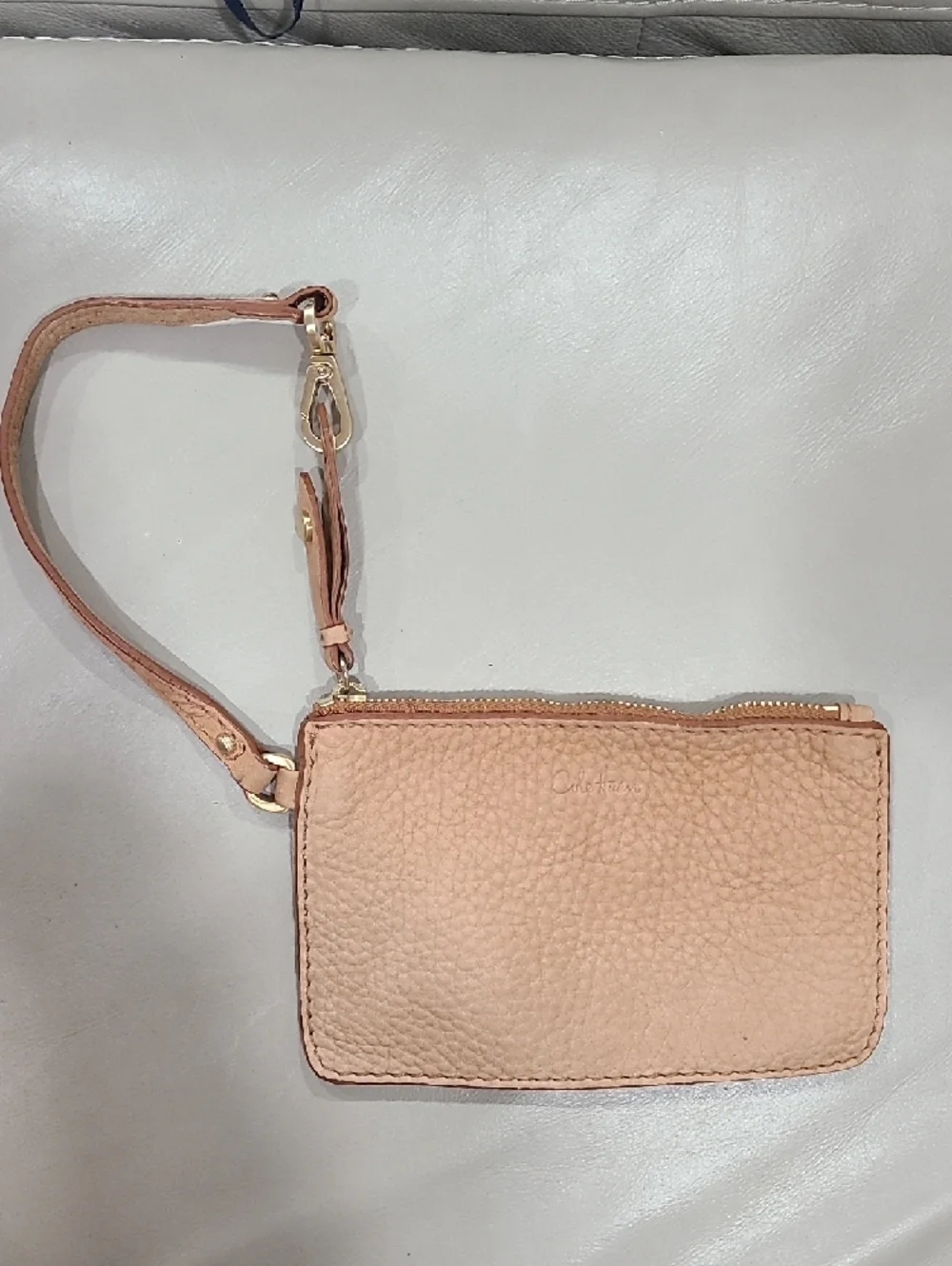 Cole Haan Pebbled Leather Wristlet Clutch in Soft Tan
